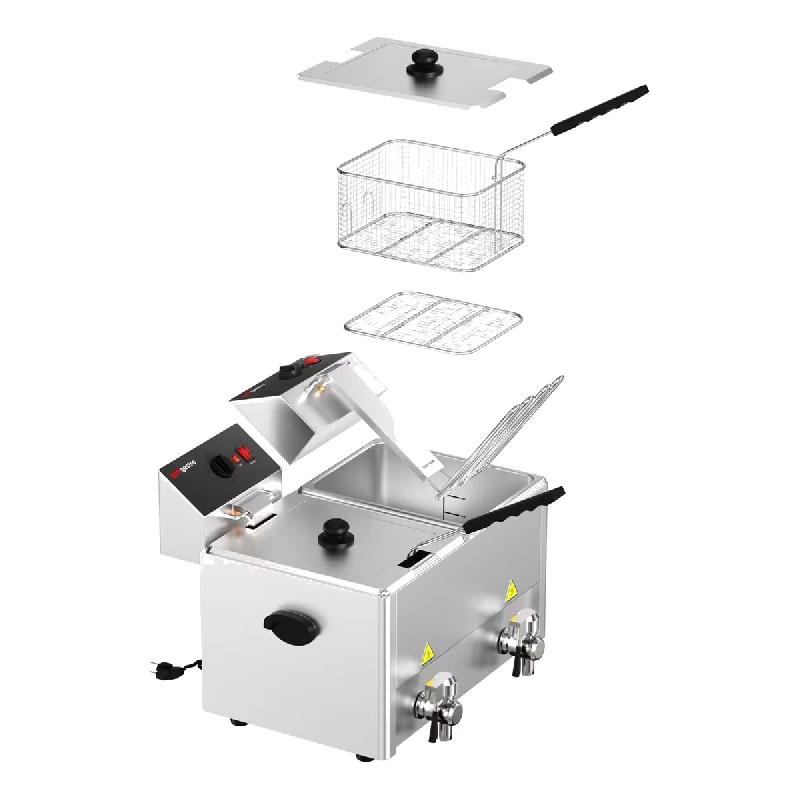 Friteuse électrique double 2 x 8L - avec robinet de vidange | GGM_5