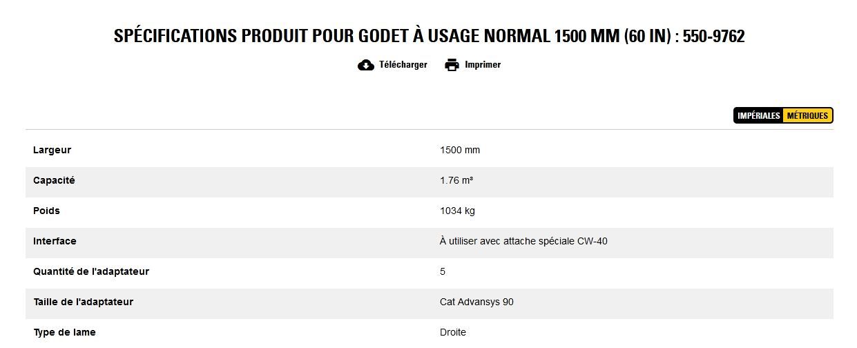 550-9762 godet d'excavation à usage normal - caterpillar finance france - 1500 mm (60 in) - capacité 1.76 m³_5