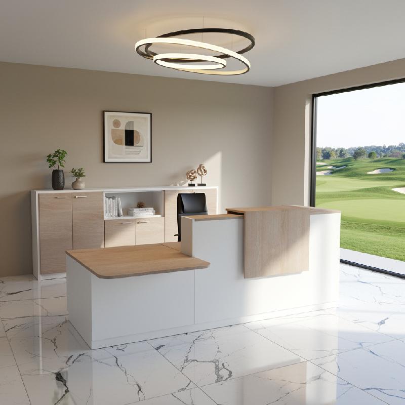 Comptoir d'accueil bi-colore avec PMR Delta et réhausse - Gauche, Blanc, Oui, 262, Acacia clair_5