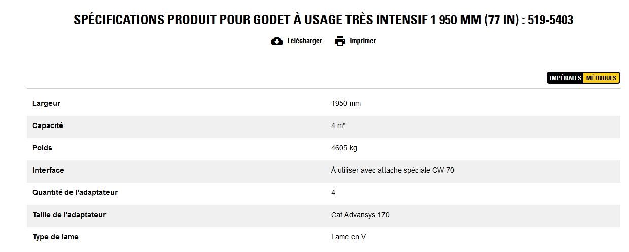 519-5403 godet d'excavation à usage très intensif - caterpillar finance france - 1 950 mm (77 in) - capacité 4 m³_5