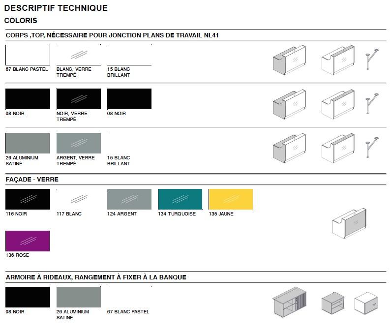 Banque d'accueil droite Linea façade Turquoise  - MDD - Support moniteur, Verre turquoise brillant_5