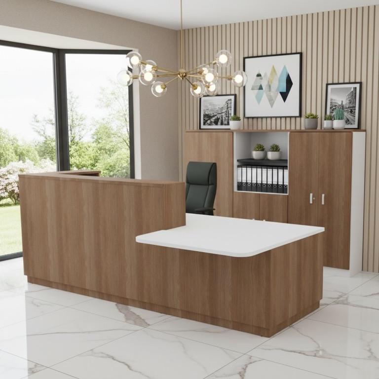 Bureau d'accueil mixte avec PMR Delta Plus - Mobel Linea - Droite, Acacia foncé, 282_0