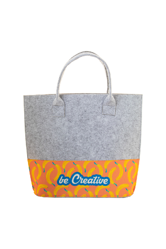 Sac à provisions en feutre RPET personnalisé - impression quadri - poignées courtes et soufflet d'aisance_5