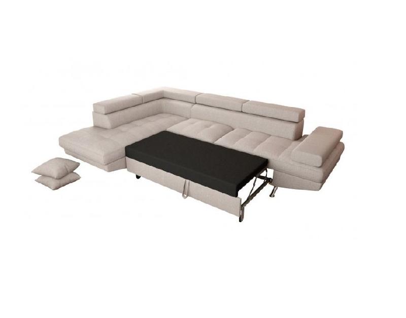 Canapé d'angle convertible avec méridienne gauche RINO beige - pieds métal - coffre de rangement - têtières réglables_5