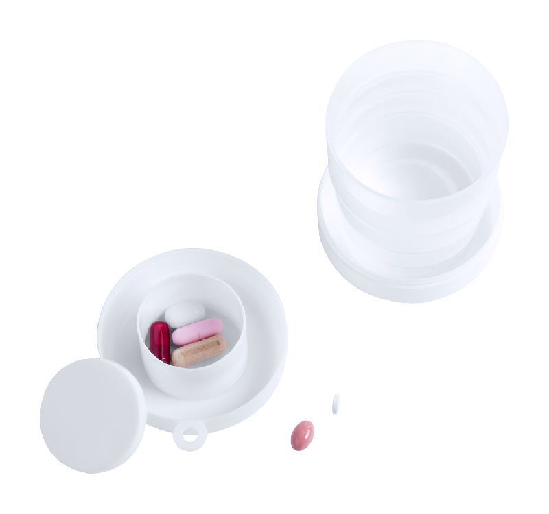 Mug pliable en plastique - avec pilulier et mousqueton - 220 ml - couleur blanc_5