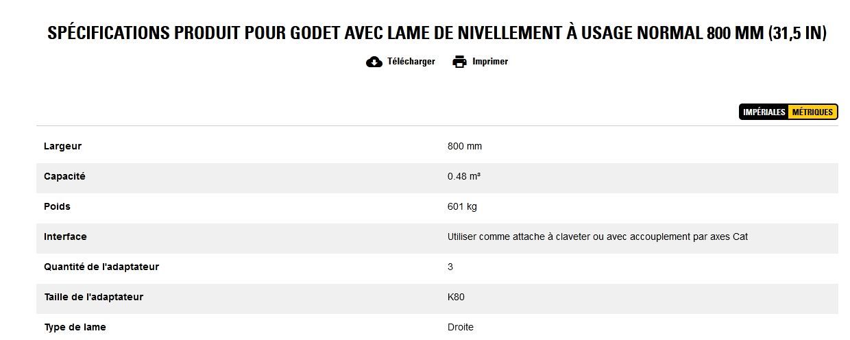Godet d'excavation à usage normal avec lame de nivellement - caterpillar finance france - 800 mm (31,5 in) - poids 601 kg_5