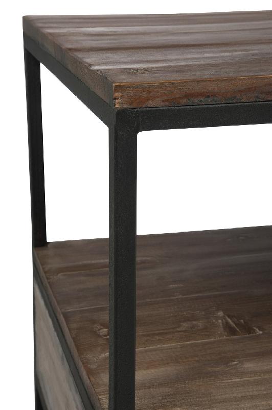 Table basse BAPITA - 2 tiroirs - Bois massif marron foncé et métal noir - Dimensions L120 x H61 x P50 cm_5