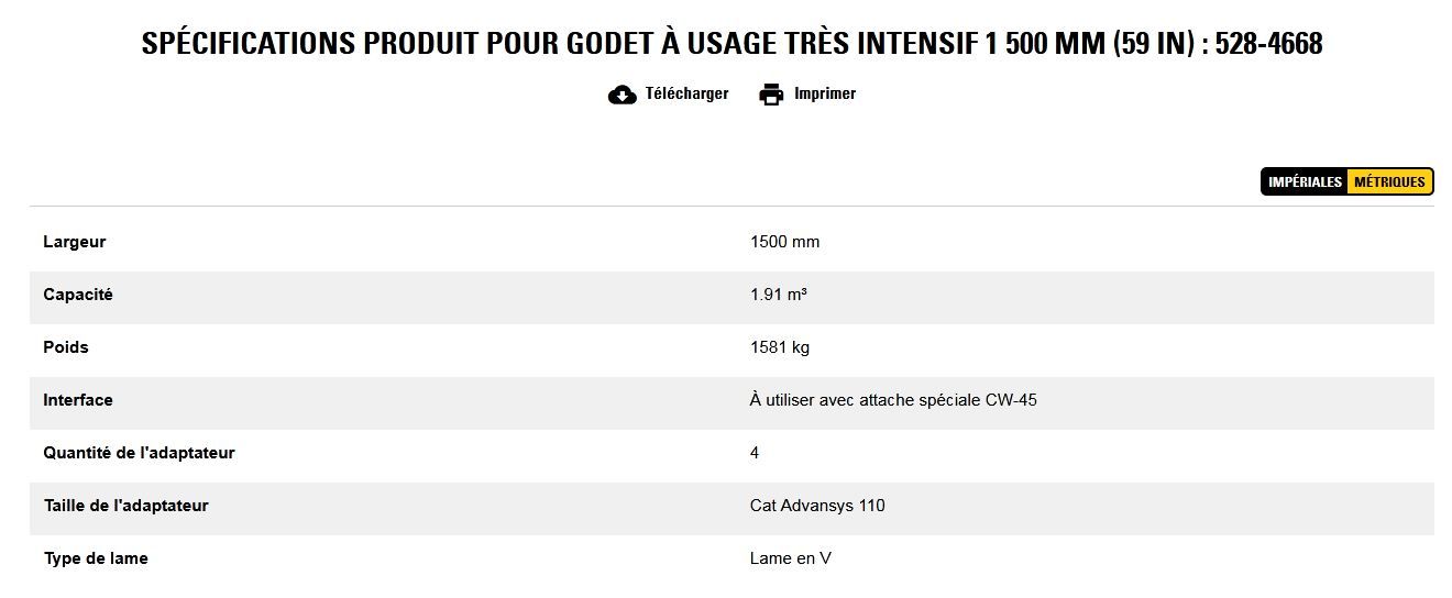 528-4668 godet d'excavation à usage très intensif - caterpillar finance france - 1 500 mm (59 in) - capacité 1.91 m³_5