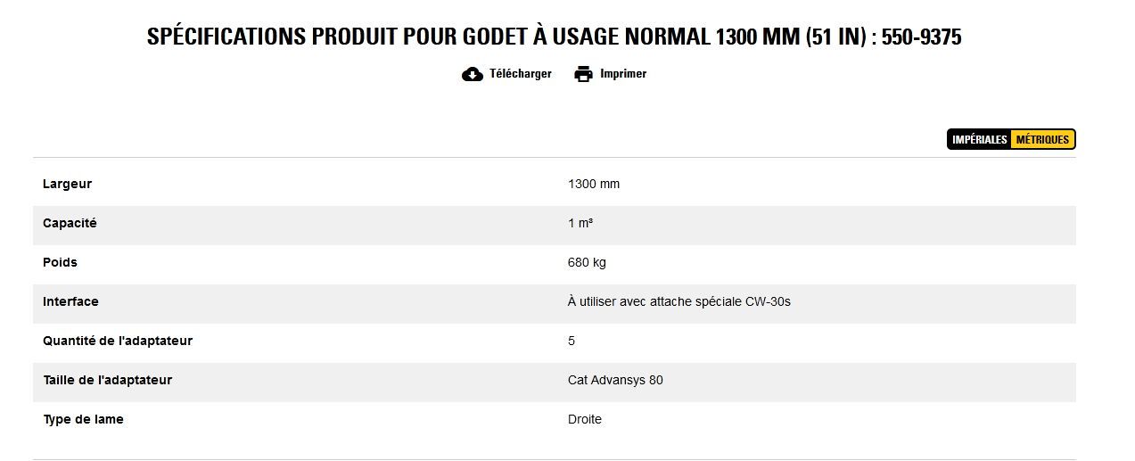 550-9375 godet d'excavation à usage normal - caterpillar finance france - 1300 mm (51 in) - capacité 1 m³_5