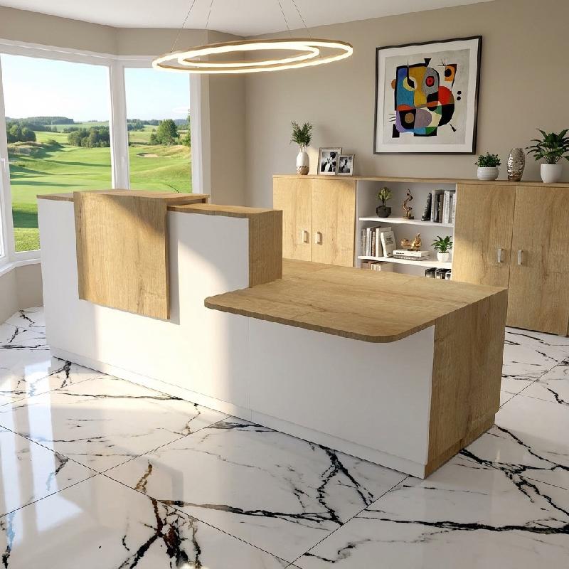 Bureau d'accueil ergonomique et Design Delta - Droite, Blanc, Oui, 262, Chêne veiné_0