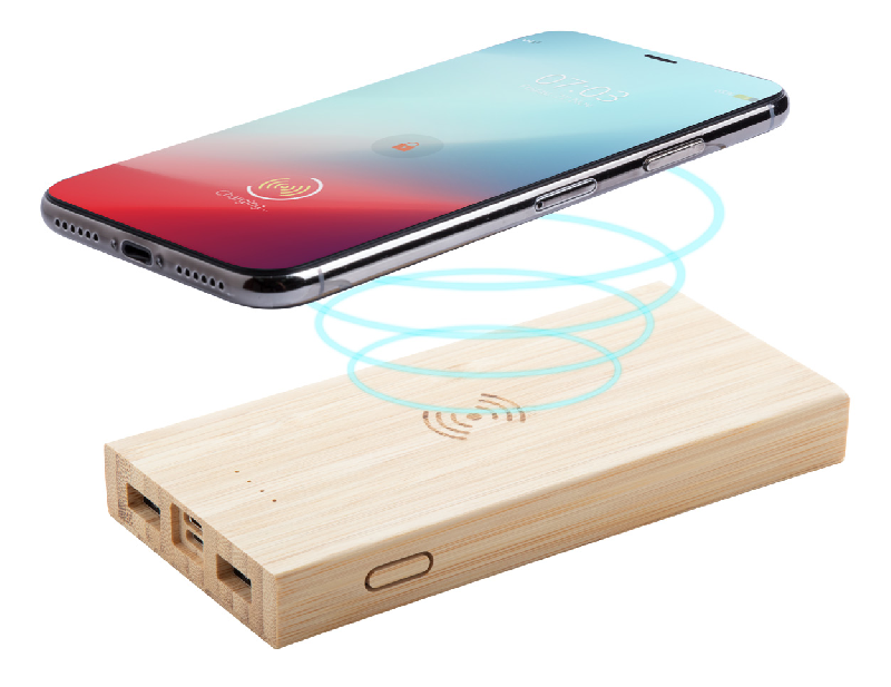Power bank en bambou - chargeur sans fil intégré - 6000 mAh - 2 sorties USB - couleur naturelle_5