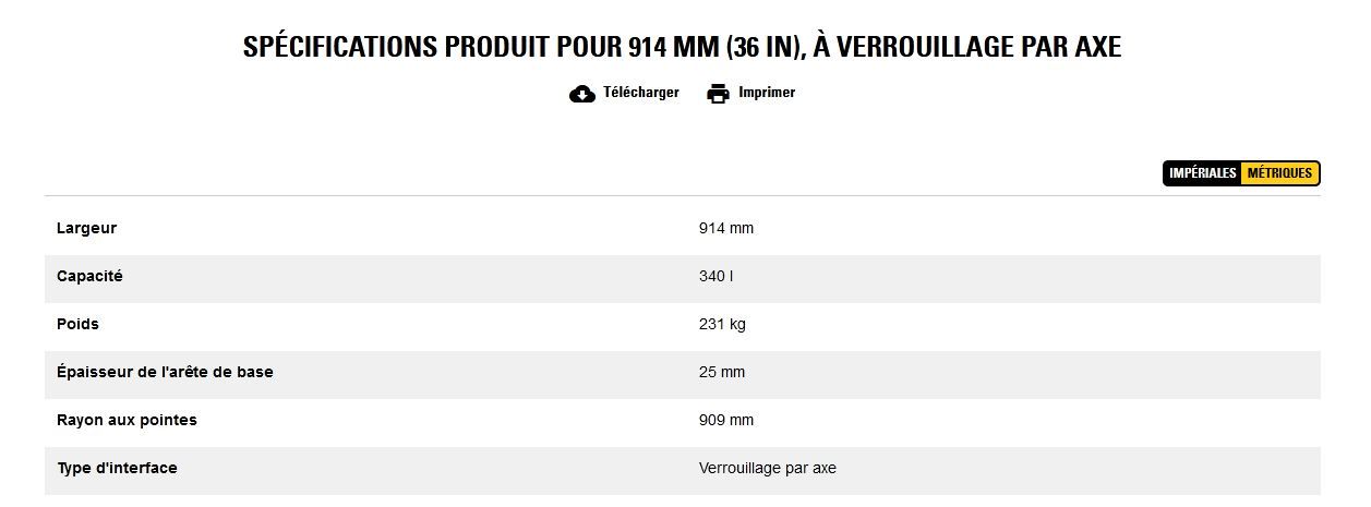 Godet d'excavation extra-robuste - caterpillar finance france - 914 mm (36 in), à verrouillage par axe - poids 231 kg_5
