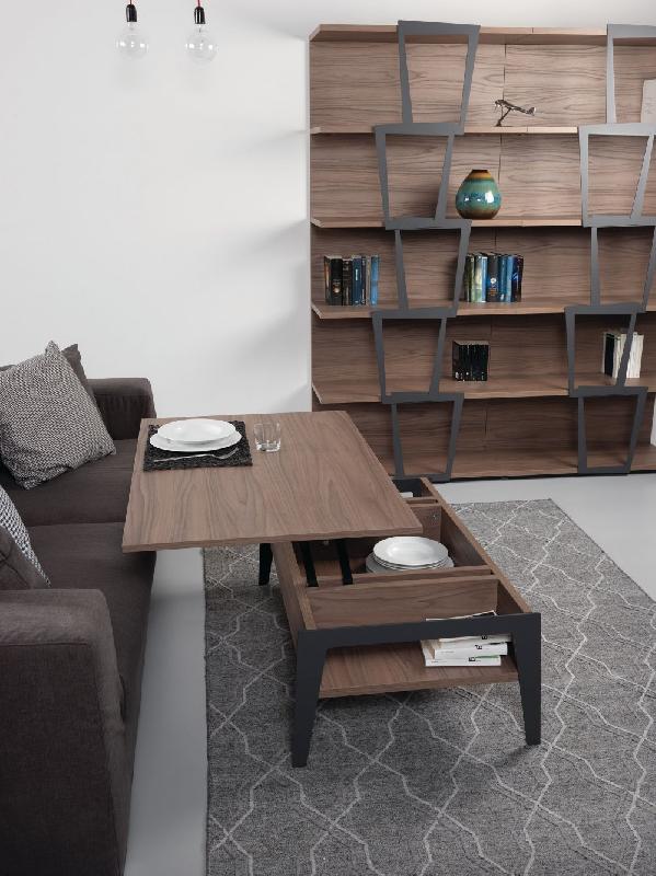 Table basse relevable en noyer Brighton 2 - piètement noir - 110x70 cm avec rangement intégré_5