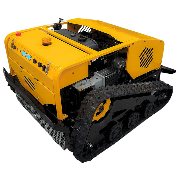 Tondeuse télécommandée équipée de chenilles pour terrains inégaux