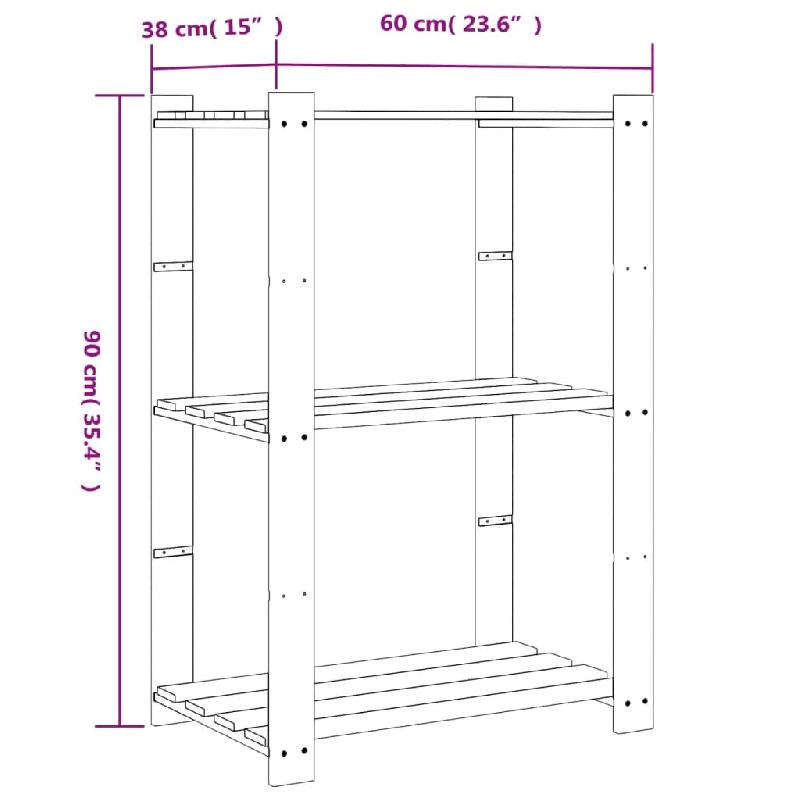 Vidaxl support de rangement à 3 niveaux marron 60x38x90 cm bois de pin 373398_5