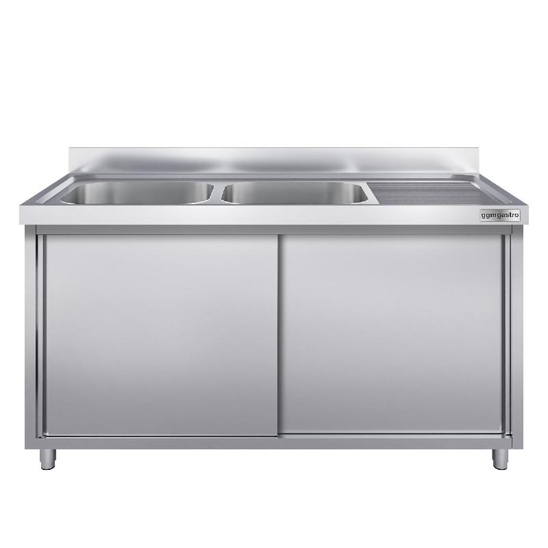 Plonge inox 2 bacs et égouttoir sur placard - P 700 mm - 1400 mm bac à gauche_5