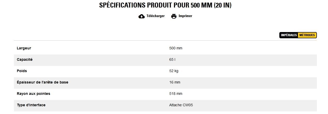Godet d'excavation-mini-pelle - caterpillar finance france - 500 mm (20 in) - poids 52 kg_5