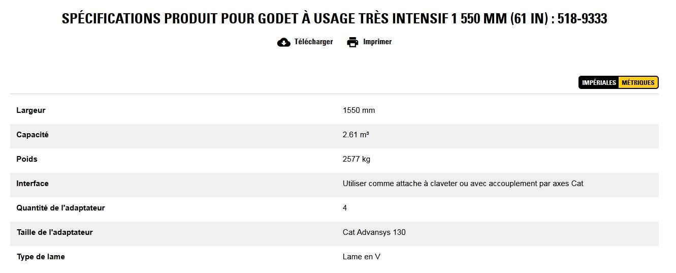 518-9333 godet d'excavation à usage très intensif - caterpillar finance france - 1 550 mm (61 in) - capacité 2.61 m³_5