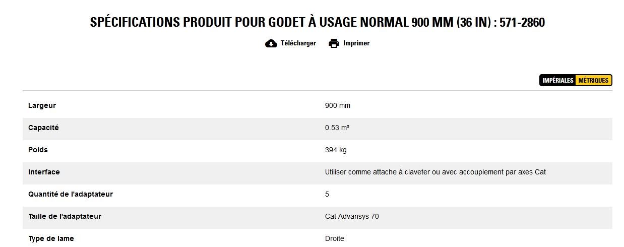 571-2860 godet d'excavation à usage normal - caterpillar finance france - 900 mm (36 in) - poids 394 kg_5