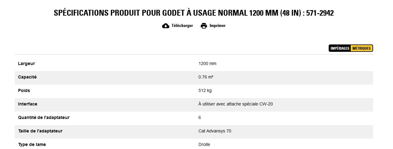 571-2942 godet d'excavation à usage normal - caterpillar finance france - 1200 mm (48 in) - capacité 0.76 m³_5