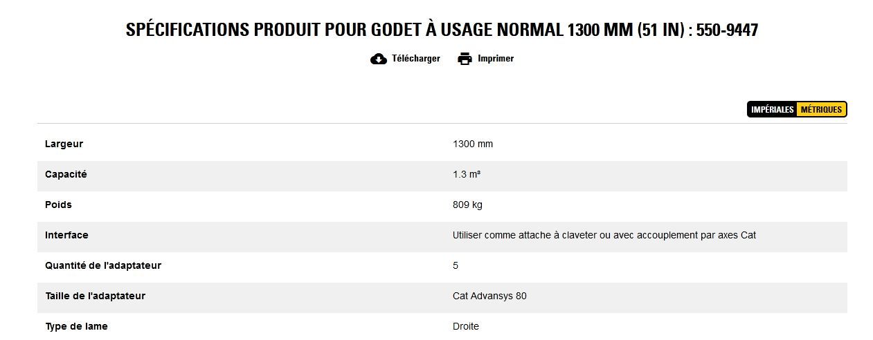 550-9447 godet d'excavation à usage normal - caterpillar finance france - 1300 mm (51 in) - capacité 1.3 m³_5