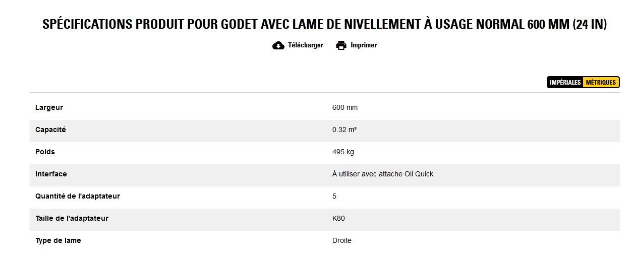 Godet d'excavation à usage normal avec lame de nivellement - caterpillar finance france - 600 mm (24 in) - poids 495 kg_5