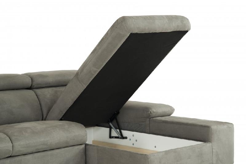 Canapé d'angle convertible droite avec coffre de rangement - tissu façon nubuck gris - méridienne droite - couchage 140x200 cm_5