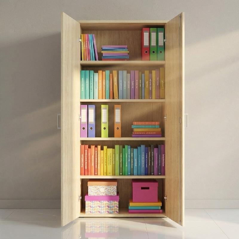 Armoire haute 197 cm avec portes battantes - Mobel Linea - 100, Acacia foncé_5