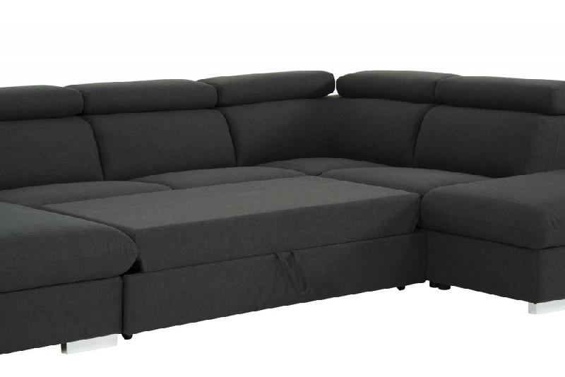 Canapé d'angle convertible panoramique angle droit Panama - tissu gris anthracite avec méridienne réversible et lit gigogne 140x200 cm_5