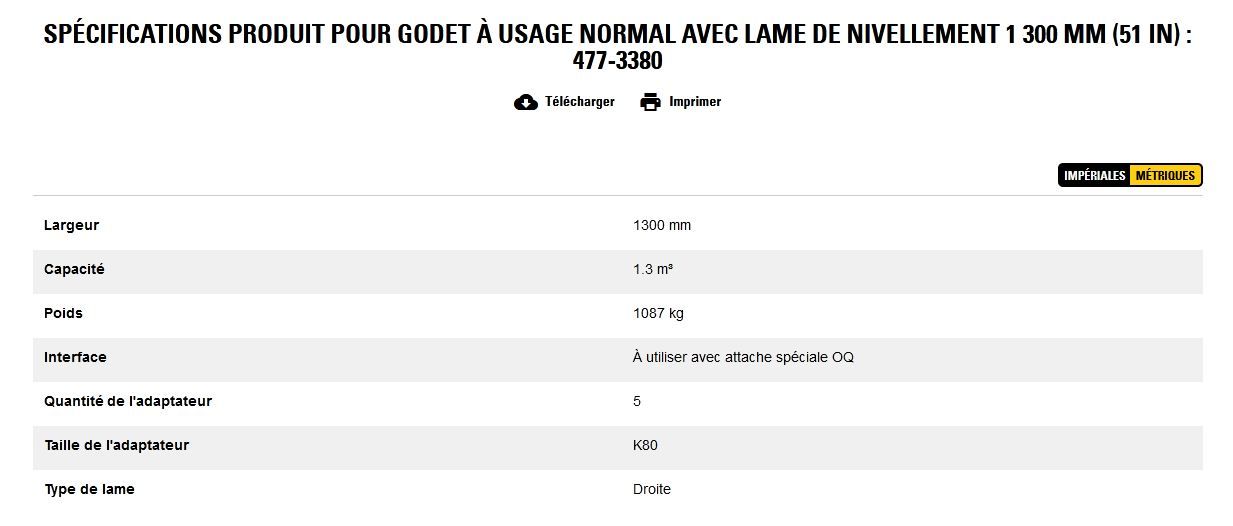477-3380 godet d'excavation à usage normal avec lame de nivellement - caterpillar finance france - 1 300 mm (51 in) - capacité 1.3 m³_5