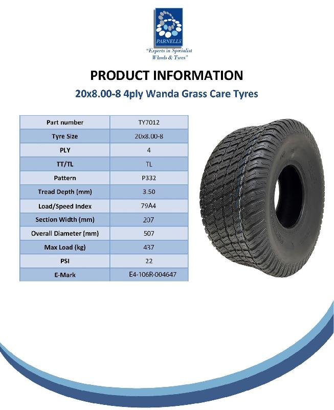 20x8.00-8 Roues de tondeuse à gazon P332 Road Legal 4 Inch PCD Rim 437kg (Set of 2)_5