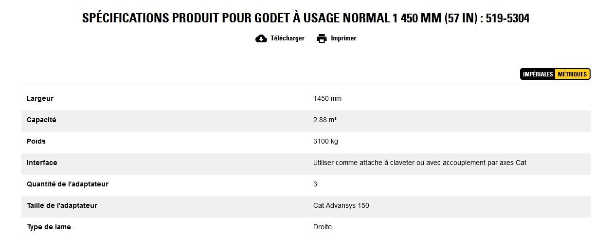519-5304 godet d'excavation à usage normal - caterpillar finance france - 1 450 mm (57 in) - capacité 2.88 m³_5