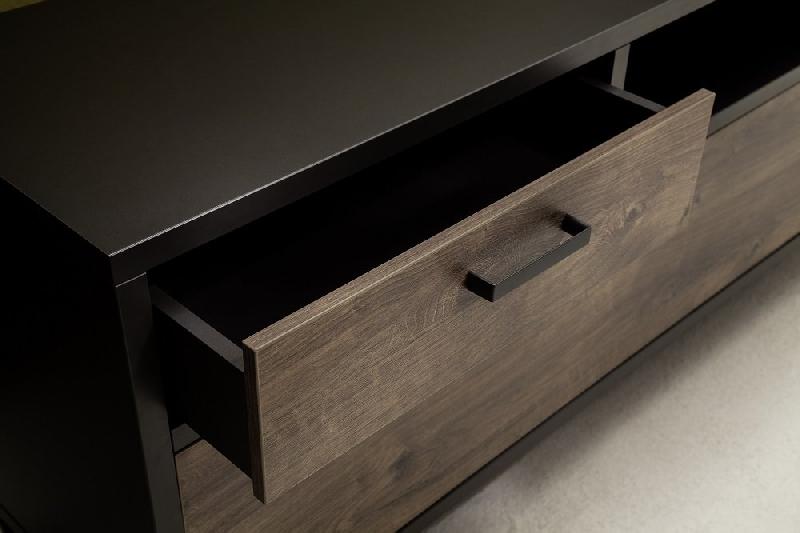 Buffet haut HALTON - 2 tiroirs, 3 portes, 1 niche avec LED - décor chêne gris cosmos_5