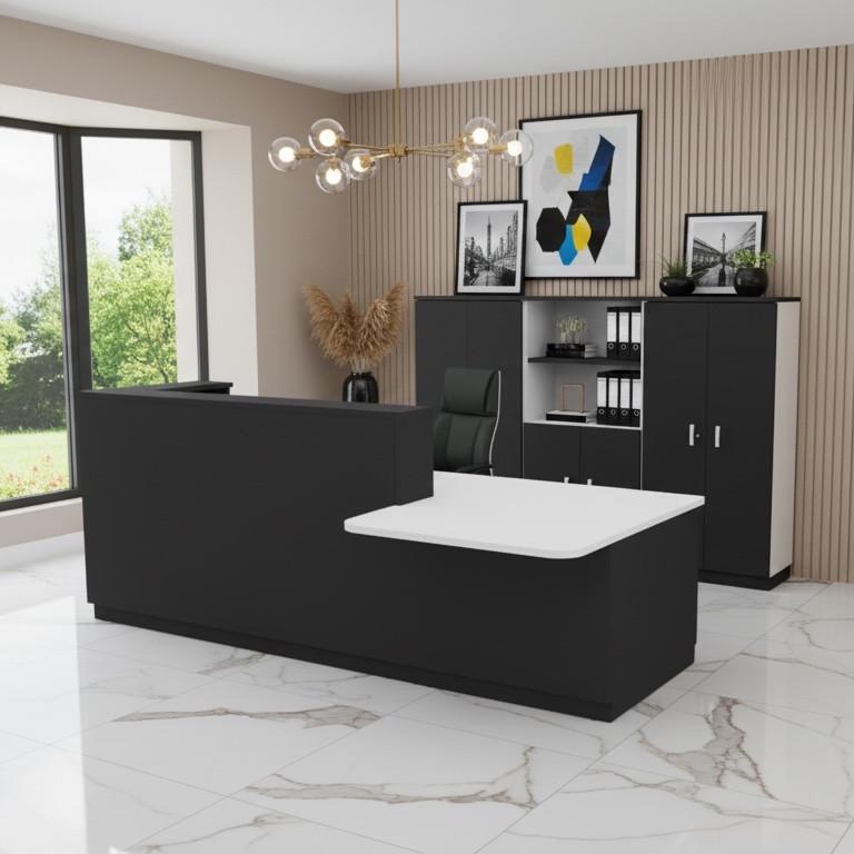 Bureau d'accueil mixte avec PMR Delta Plus - Mobel Linea - 202, Droite, Noir_5