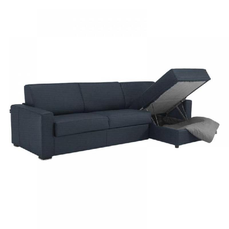 Canapé d'angle convertible Dreamer - ouverture express - sommier à lattes 140x197 cm - tweed bleu - matelas 16 cm_5