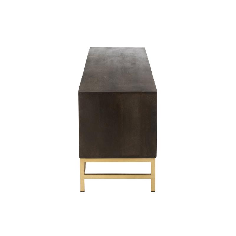 Buffet bas design DASY - 2 portes, 3 niches rétractables en manguier massif et métal doré - 180 cm_5