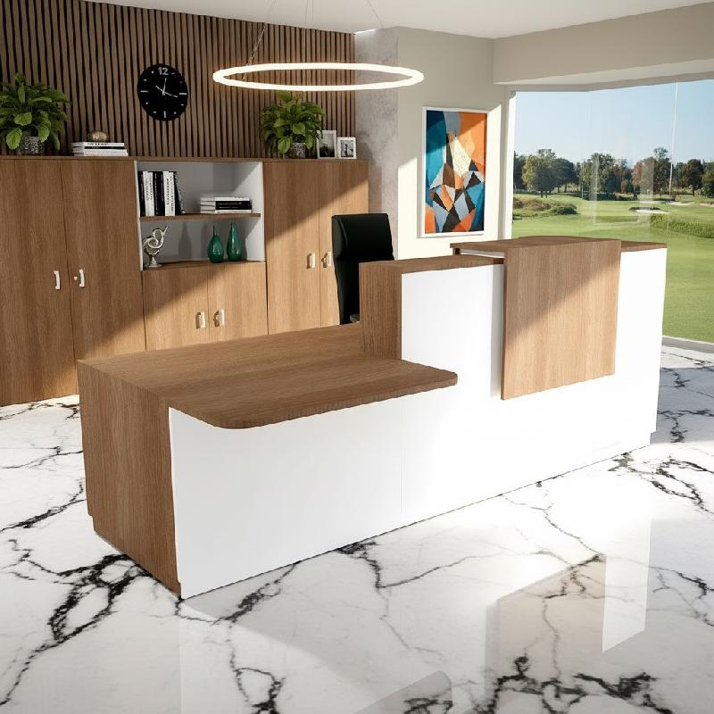 Bureau d'accueil ergonomique et Design Delta - 242, Gauche, Blanc, Oui, Acacia foncé_0