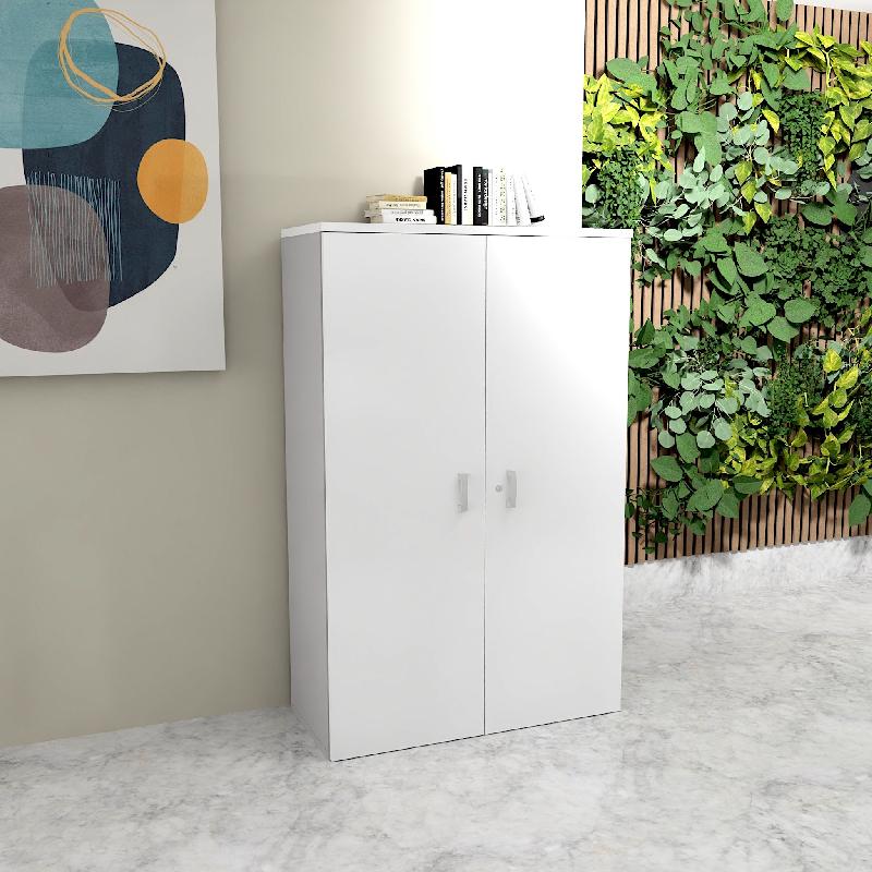 Armoire moyenne avec portes en bois - Mobel Linea - 100, Blanc pastel_5