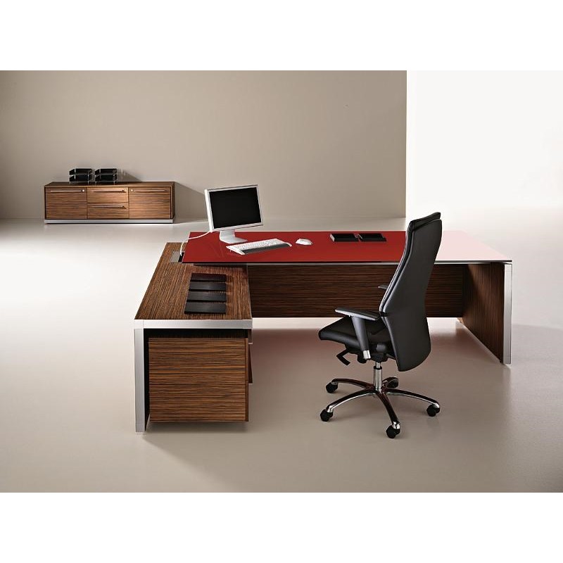 Bureau de direction EOS avec retour rangement - LAS - L 200/220/240 x 195 cm - Finition bois ou verre_5