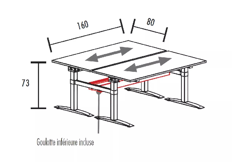 Bench vis-à-vis de 2 postes hauteur fixe goulotte incluse So Estella_5