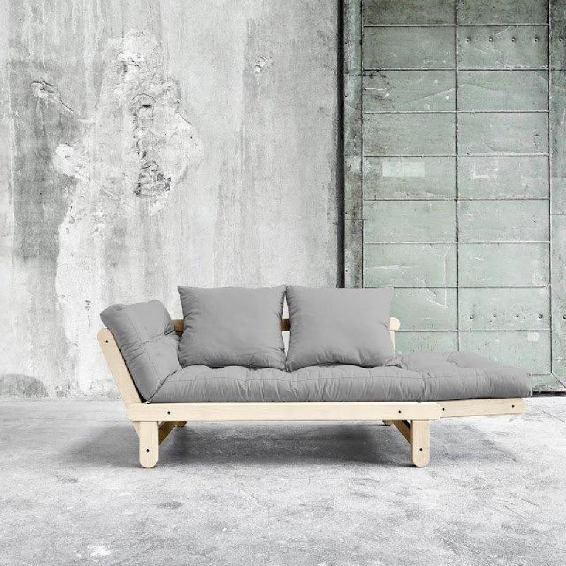 Banquette méridienne futon Beat - Pin naturel, tissu gray - Couchage 75x200 cm - Convertible et modulable_5