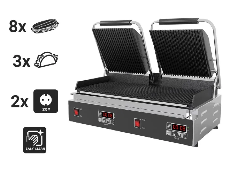Machine à panini double - fonction digital - rainuré en haut et en bas (gril à panini électrique)_5