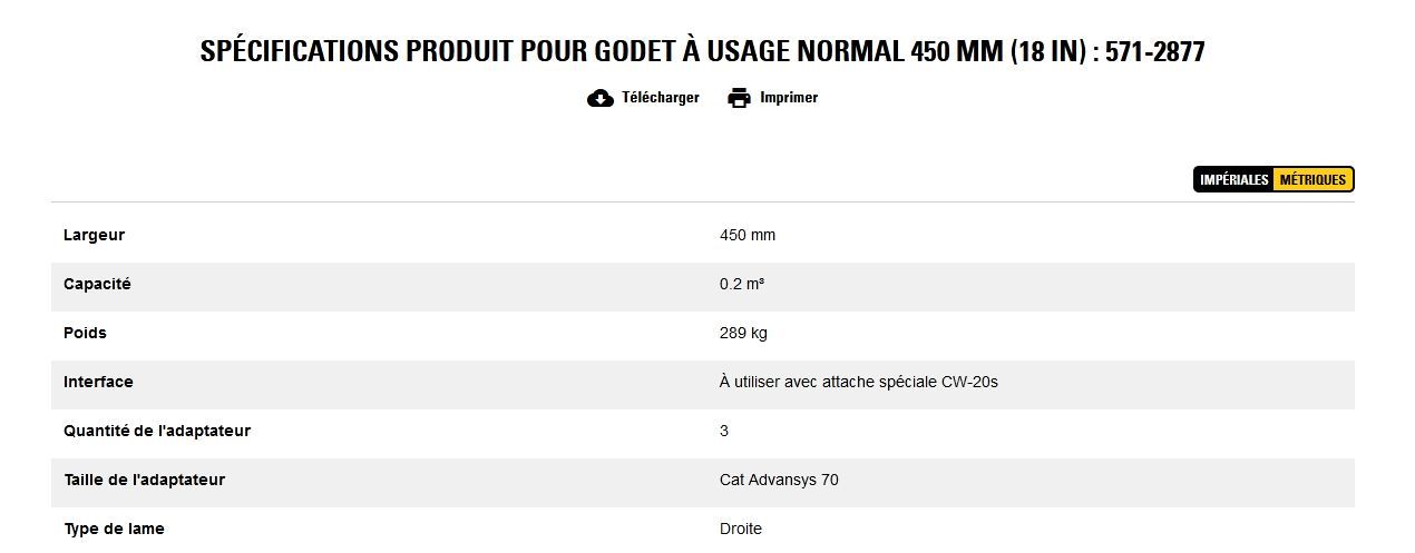 571-2877 godet d'excavation à usage normal - caterpillar finance france - 450 mm (18 in) - poids 289 kg_5