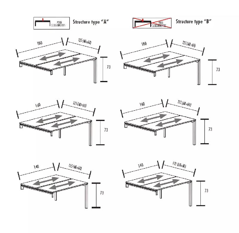 Bench vis-à-vis 2 postes piètement ouvert sur 2 crédences So Martos_5