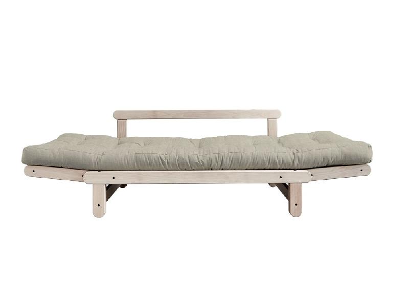 Banquette méridienne convertible futon BEAT - Pin naturel - Tissu lin - Couchage 75x200 cm_5