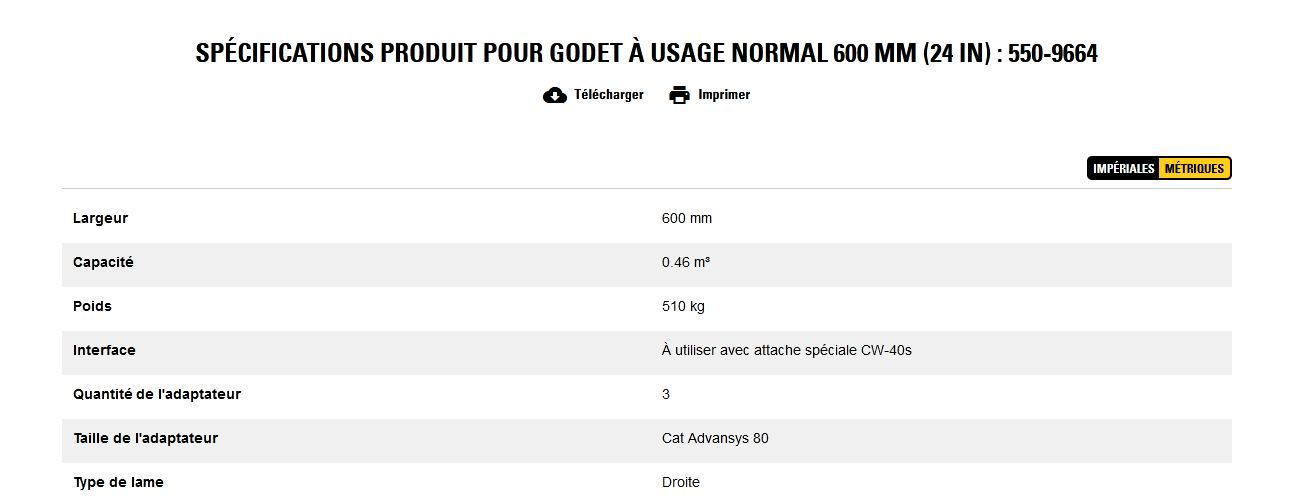 550-9664 godet d'excavation à usage normal - caterpillar finance france - 600 mm (24 in) - poids 510 kg_5