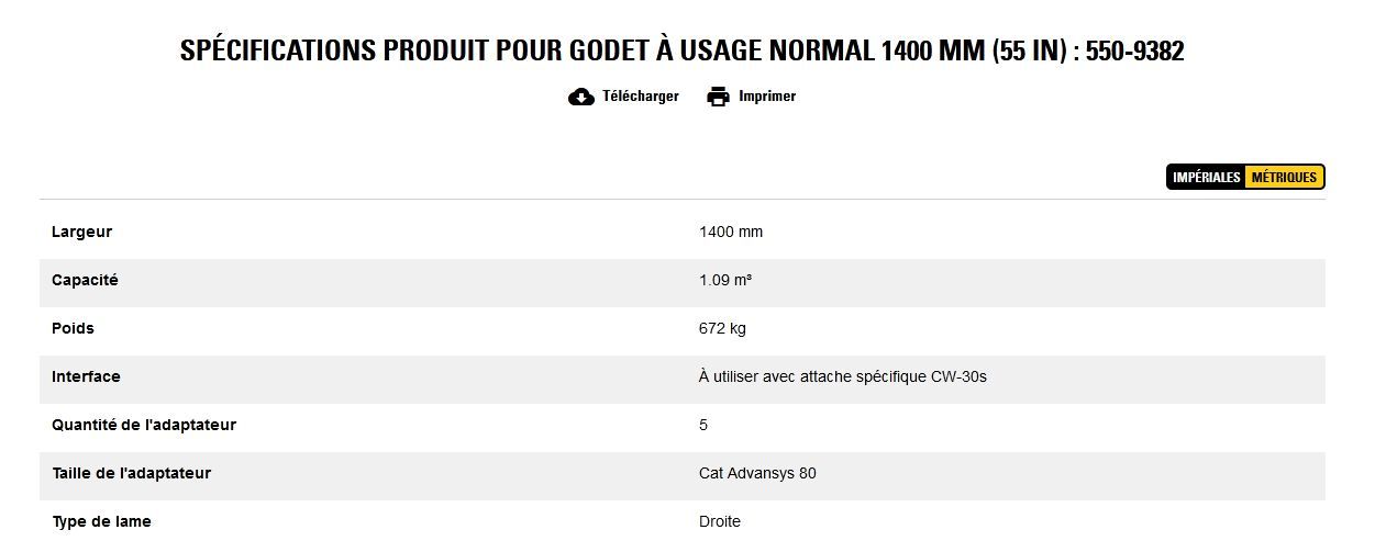 550-9382 godet d'excavation à usage normal - caterpillar finance france - 1400 mm (55 in) - capacité 1.09 m³_5