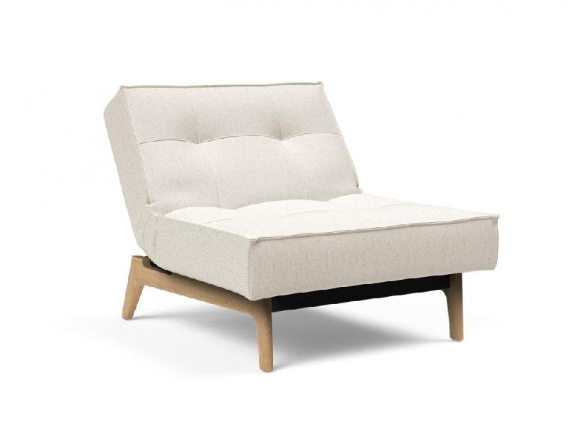 Innovation Living - Fauteuil Splitback Eik Convertible Lit 90x115 cm - Pieds en chêne naturel - Tissu bouclé Off White_5
