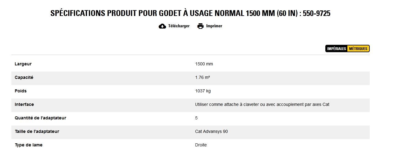 550-9725 godet d'excavation à usage normal - caterpillar finance france - 1500 mm (60 in) - capacité 1.76 m³_5