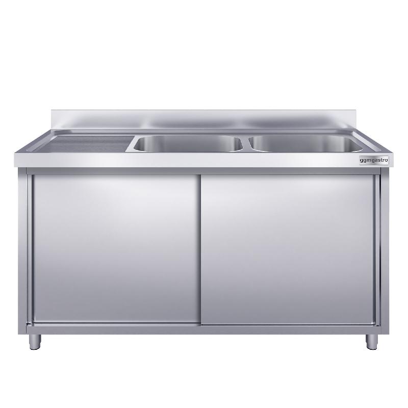 Plonge inox 2 bacs et égouttoir sur placard - P 700 mm - 2000 mm bac à droite_5